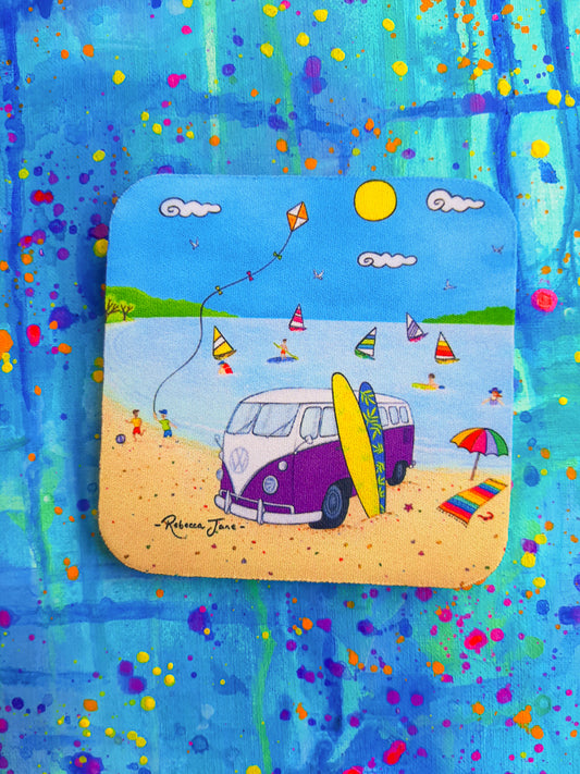 Beach Kombi Purple Coaster