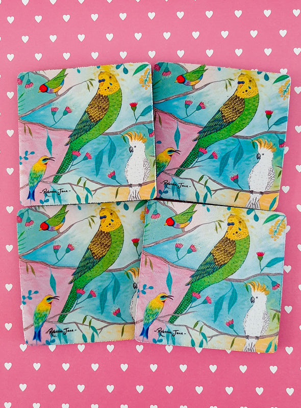 Colourful Birds of Australia Budgie Coaster