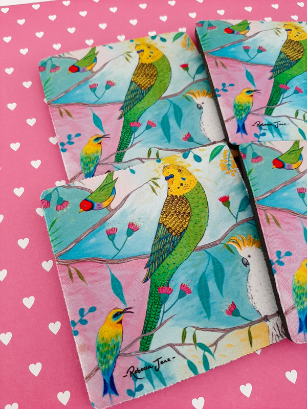 Colourful Birds of Australia Budgie Coaster