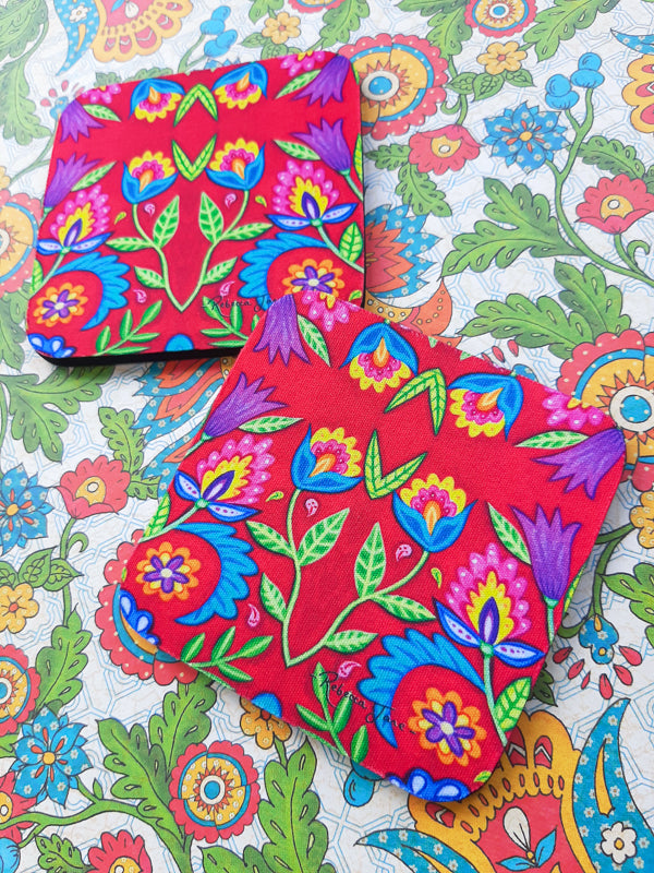 Folky Flowers Red Coaster