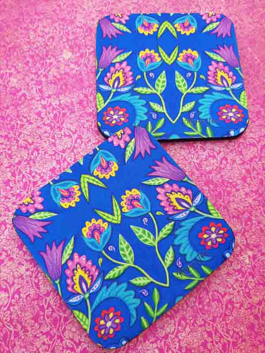 Folky Flowers Blue Coaster
