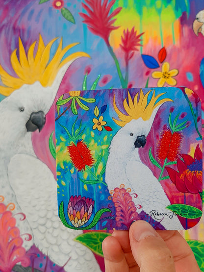 Springtime Birds & Blooms Cockatoo Coaster