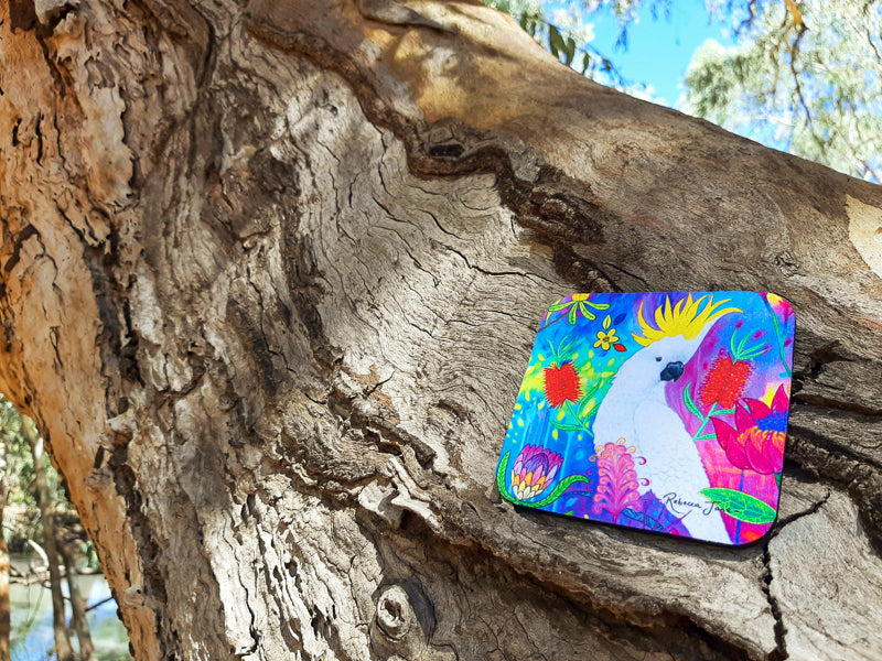 Springtime Birds & Blooms Cockatoo Coaster
