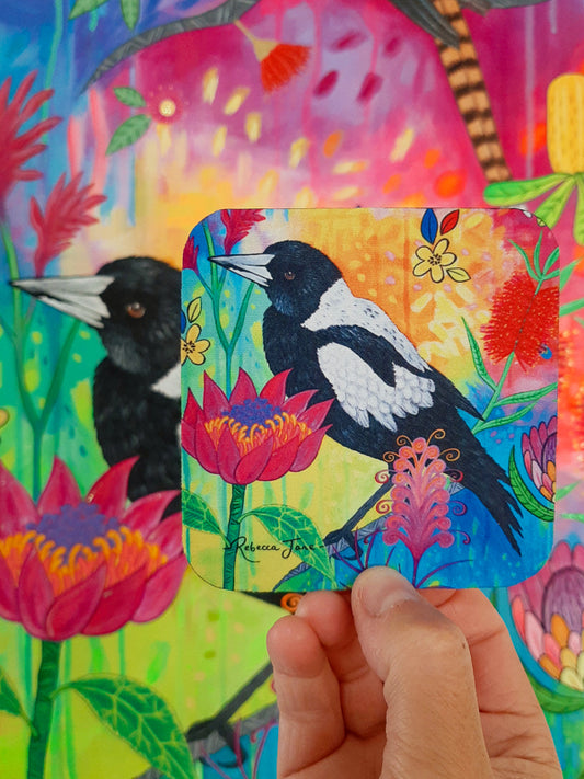 Springtime Birds & Blooms Magpie Coaster