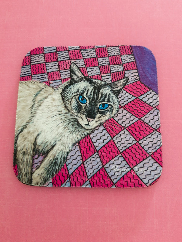 Zak the Cat Pink Coaster