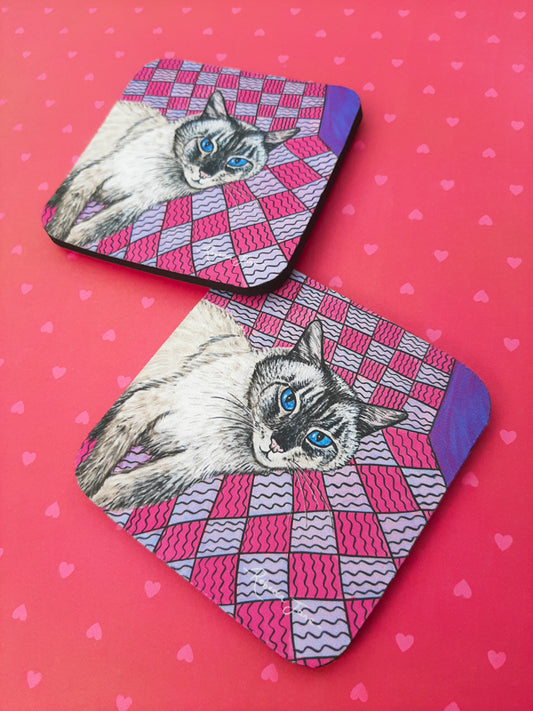 Zak the Cat Pink Coaster