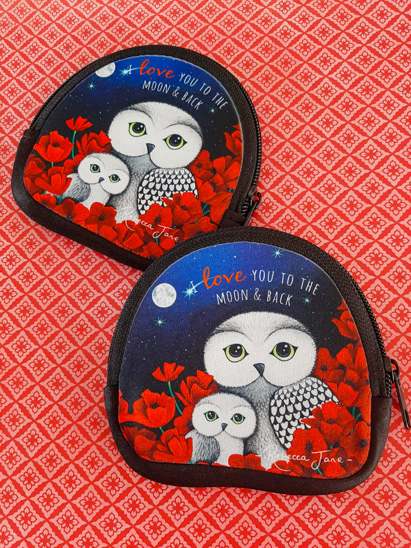 Owls in Poppies Red Coin Pouch