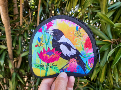 Springtime Birds & Blooms Magpie & Kookaburra Coin Pouch