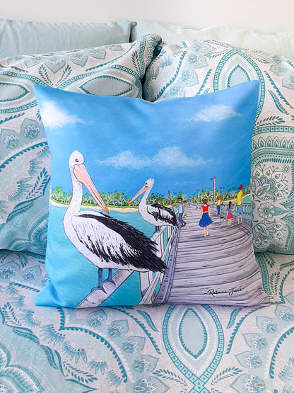 Pelicans on the Pier Cushion Cover