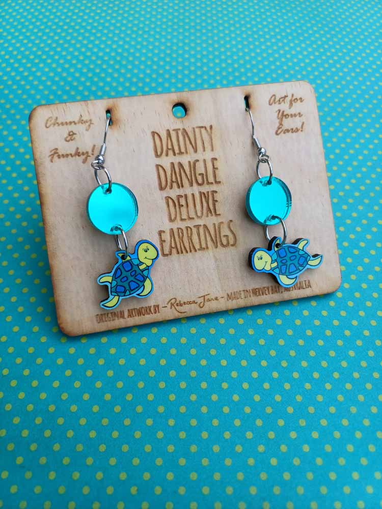 Happy Turtle Dainty Dangle Deluxe Earrings