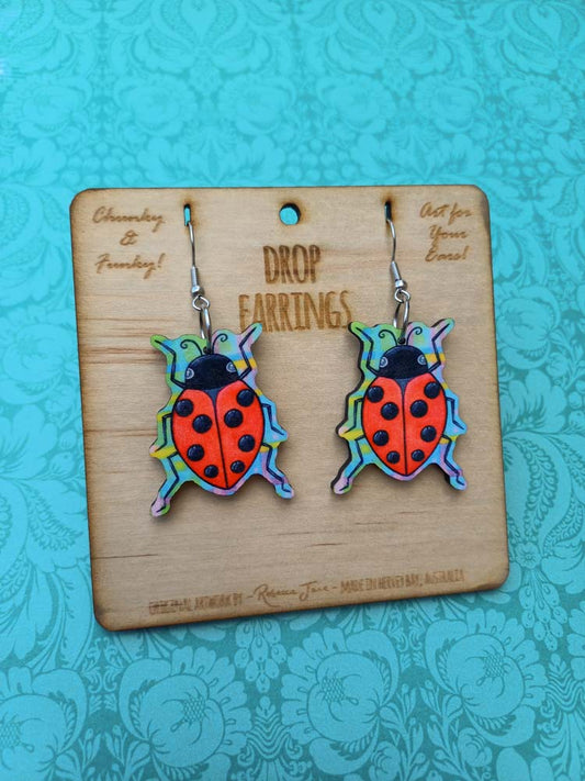 Lady Bug Drop Earrings