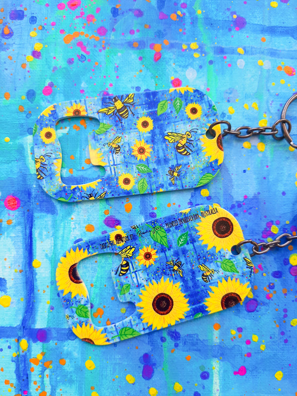 Sunflowers n Bees Keyring Bottle Opener