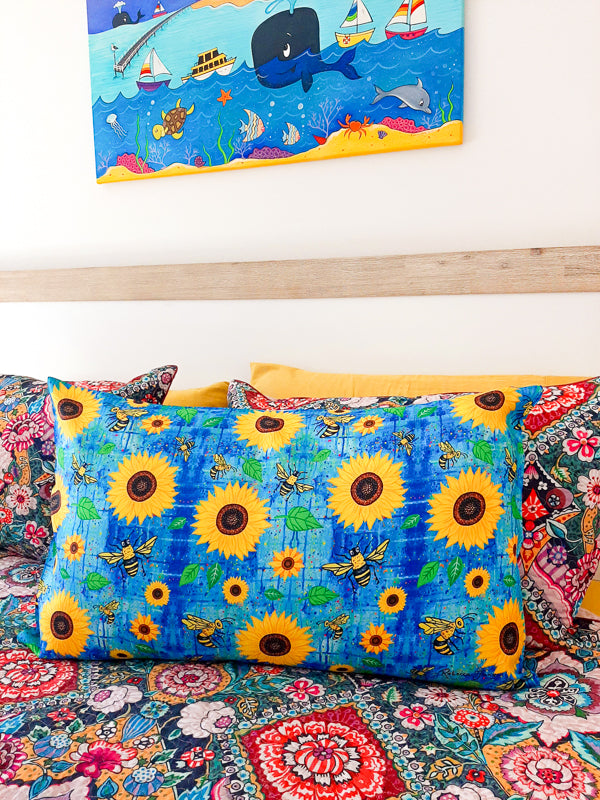 Sunflowers n Bees Pillow Case