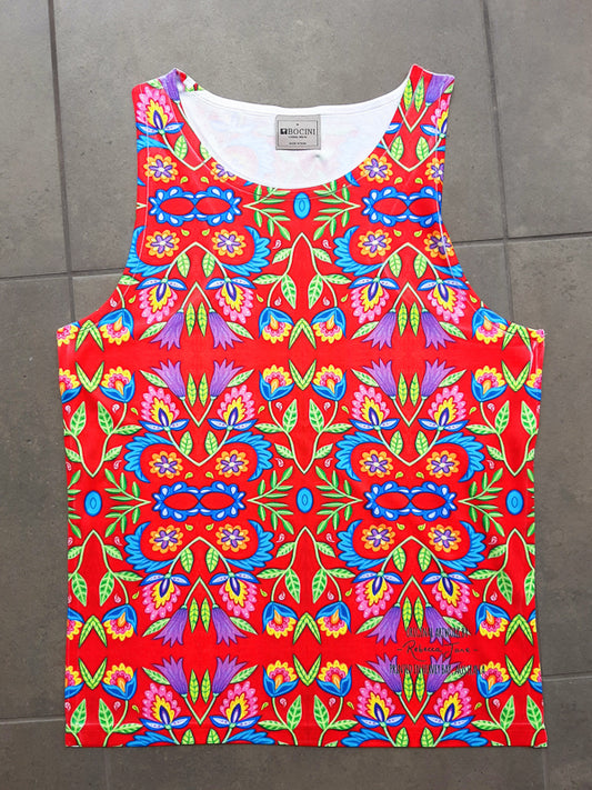 Folky Flowers Red Singlet