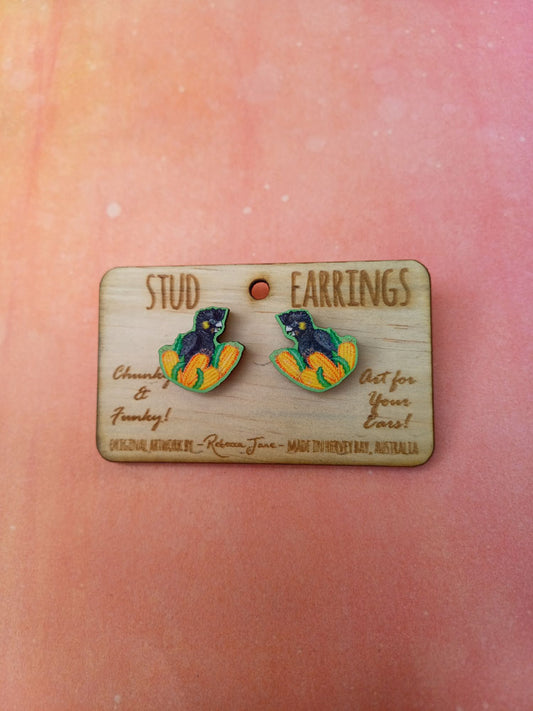 Black Cockatoo Stud Earrings