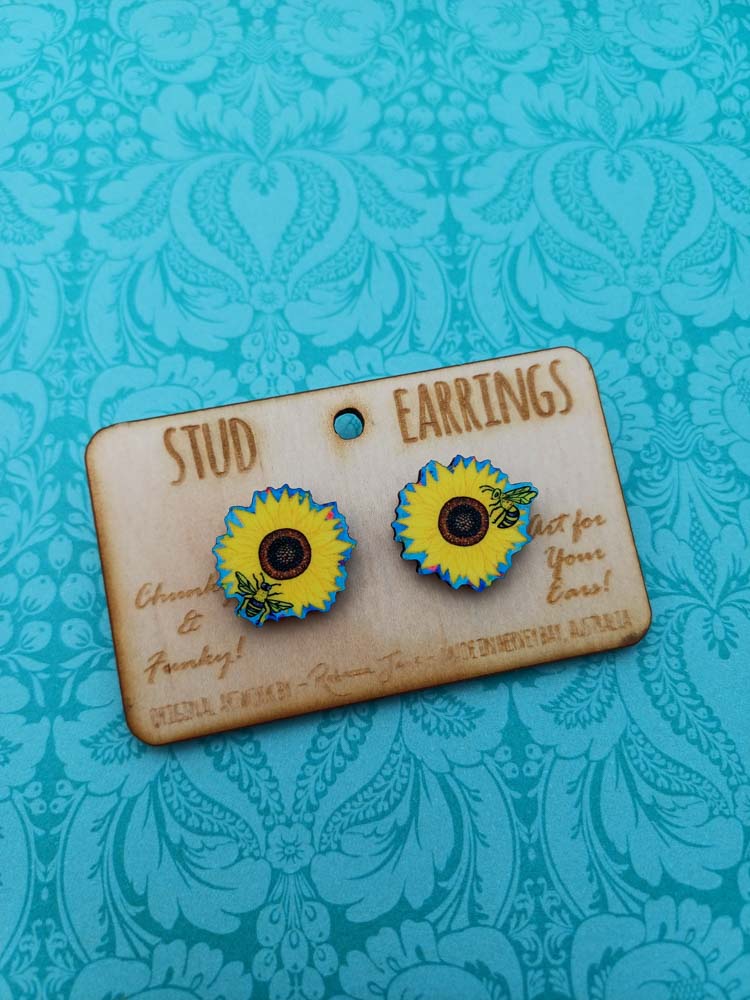 Sunflowers n Bees Stud Earrings