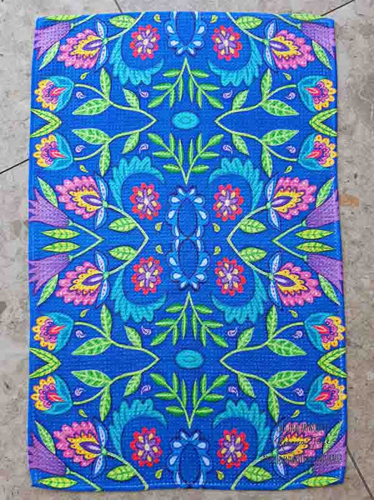 Folky Flowers Blue Tea Towel