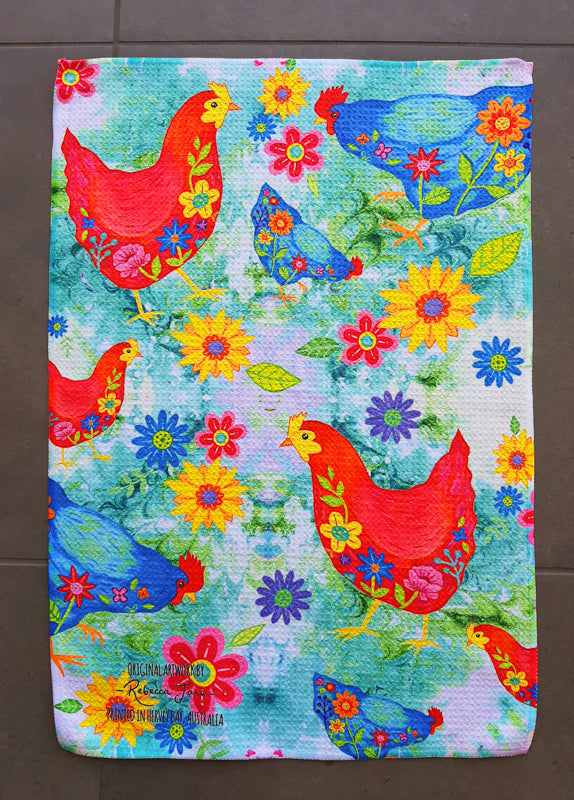 Garden Chooks Tea Towel