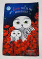 Owls in Poppies Red Tea Towel