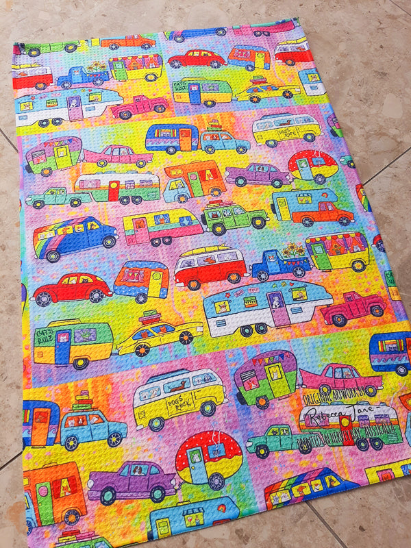 Rainbow Road Trip Tea Towel