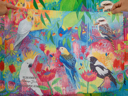 Springtime Birds & Blooms Tea Towel