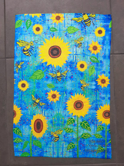 Sunflowers n Bees Tea Towel