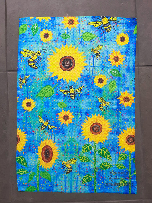 Sunflowers n Bees Tea Towel