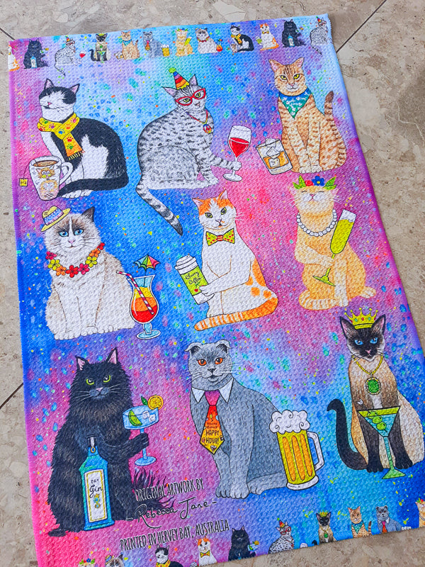 Thirsty Felines Tea Towel
