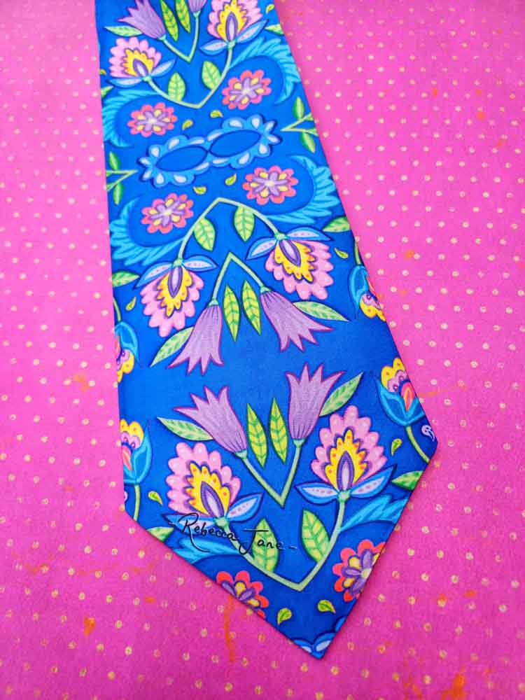 Folky Flowers Blue Tie