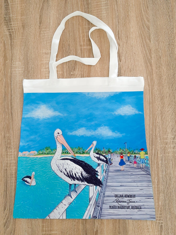 Pelicans on the Pier Tote Bag
