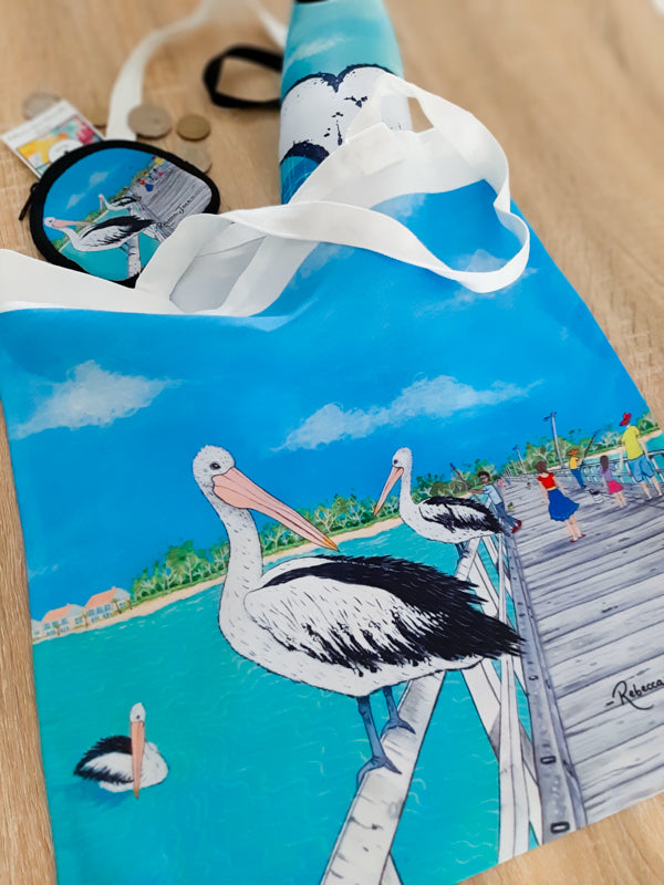 Pelicans on the Pier Tote Bag