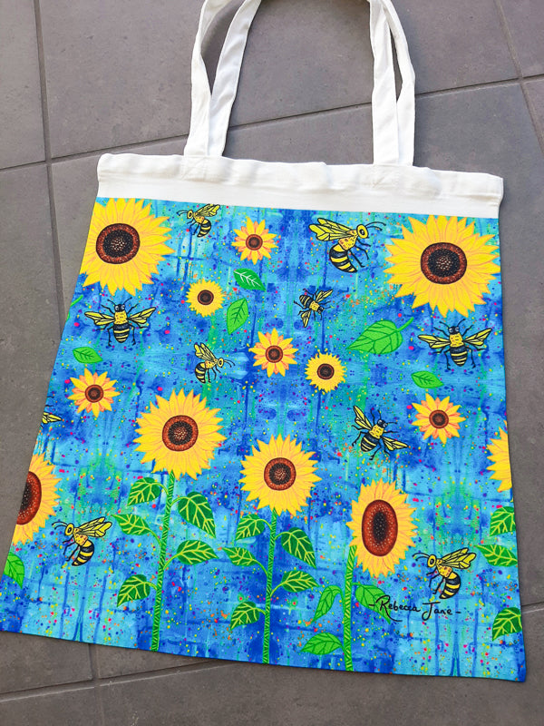 Sunflowers n Bees Tote Bag