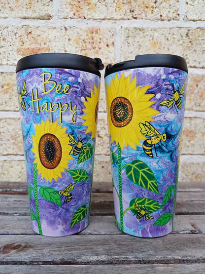 Bee Happy Travel Mug - Stainless Steel
