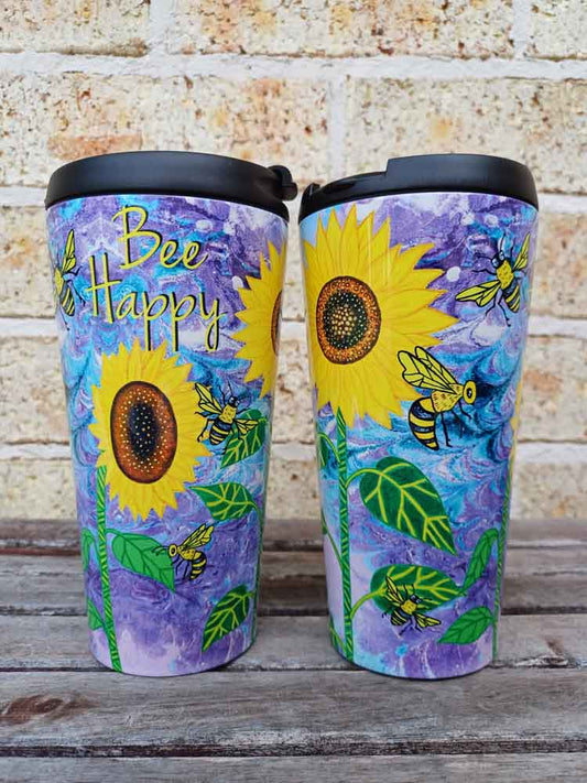 Bee Happy Travel Mug - Stainless Steel